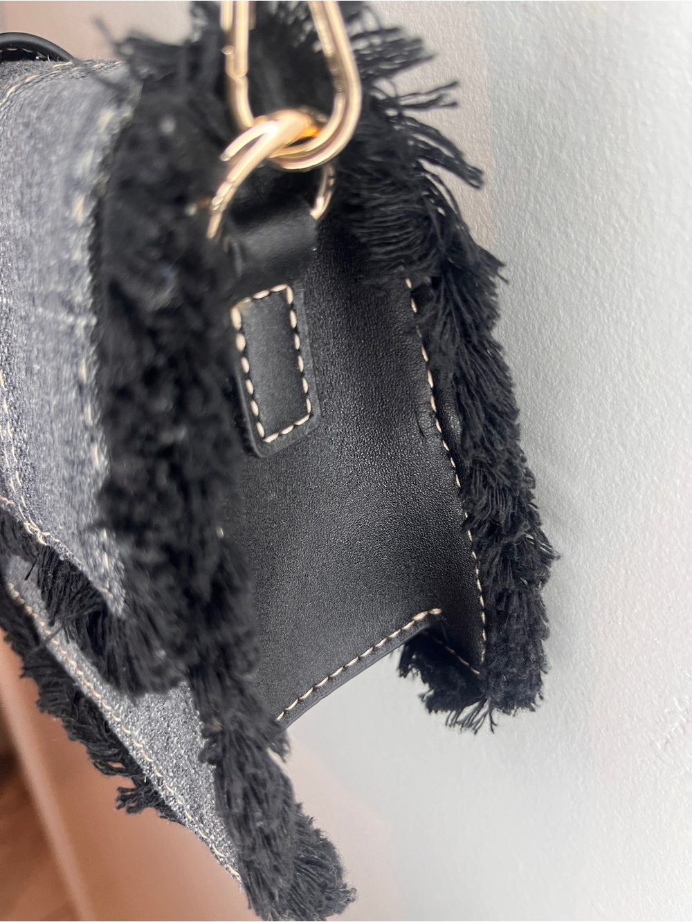 True Religion Frayed Denim Flap Crossbody Bag. - Picture 6 of 12